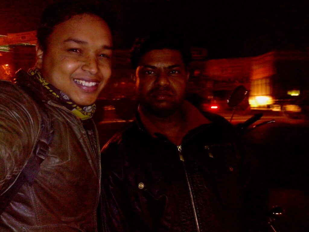 AskDushyant Alok and me at naini bridge allahabad bike ride 4 mahakumbh 2013 memoir