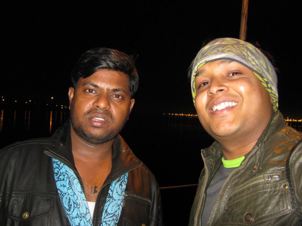 AskDushyant Me and alonk at pipa bridge bridge connecting shore of sangam allahabad bike trip mahakumbh 2013 memoir